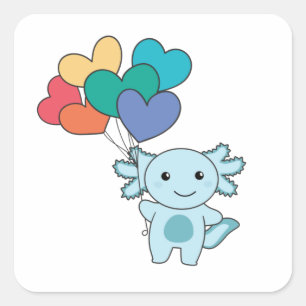 Adesivo Quadrado Arco-Íris Corações Orgulho Lgbtq Balões Axolotl