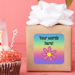 Adesivo Quadrado Arco-Íris e Flor Personalizados