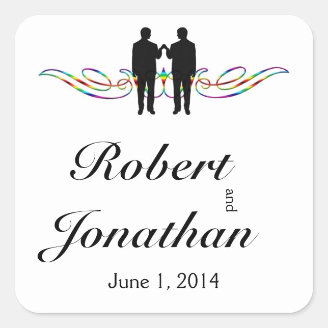 Adesivo Quadrado Arco-Íris Elegância Envelope Casamento Casado (Frente)