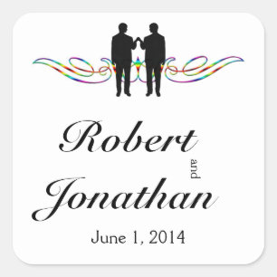Adesivo Quadrado Arco-Íris Elegância Envelope Casamento Casado