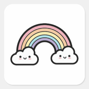 Adesivo Quadrado Arco-íris Feliz – Ilustração Kawaii Fofa
