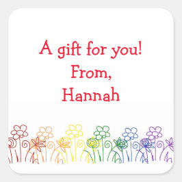 Adesivo Quadrado Arco-Íris Flores Personalizadas Dentes de Aniversá