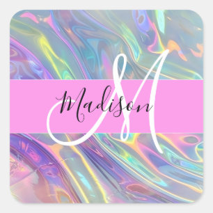 Adesivo Quadrado Arco-íris Glamour Holográfico Iridescente Monogram