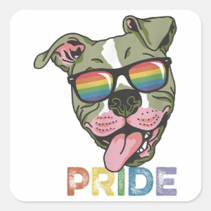 Adesivo Quadrado Arco-Íris Óculos escuros Cachorro LGBT Orgulho gay