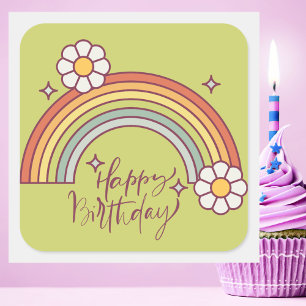 Adesivo Quadrado Arco-íris Retro Moderno Feliz Aniversário