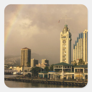 Adesivo Quadrado Arco-íris sobre Honolulu, Havaí, EUA 2
