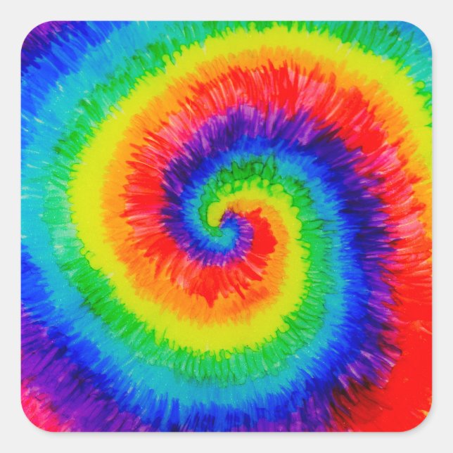 Adesivo Quadrado Arco-íris Tie Die com Tinta Álcool (Frente)