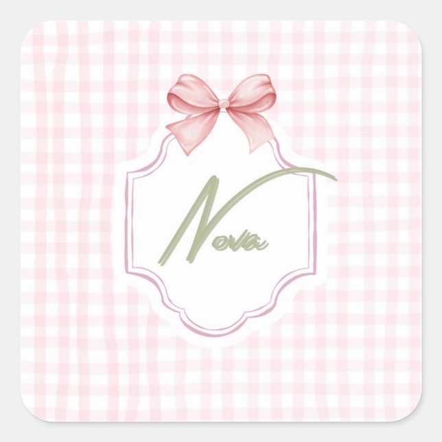 Adesivo Quadrado Arco Personalizado de Nova Baby Girl &Gingham (Frente)