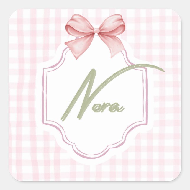 Adesivo Quadrado Arco Personalizado Nora Baby Girl Nursery &Gingham (Frente)