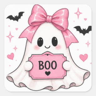Adesivo Quadrado Arco Rosa BOO Fantasma Coquette Halloween