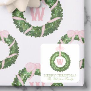 Adesivo Quadrado Arco rosa Cinza de Natal Monograma Invólucro de Ru