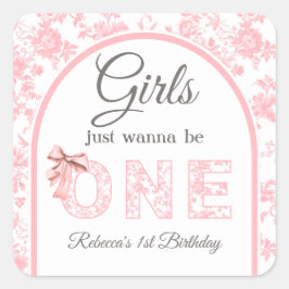 Adesivo Quadrado Arco Rosa de Coquetel de Toile - Primeiro primeiro