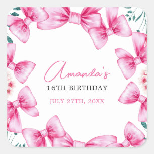 Adesivo Quadrado Arco Rosa Floral Coquette Sweet 16 Aniversário