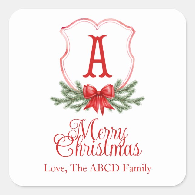 Adesivo Quadrado Arco Vermelho Merry Christmas Crest Sticker Gift T (Frente)