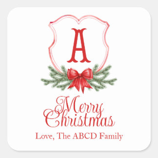 Adesivo Quadrado Arco Vermelho Merry Christmas Crest Sticker Gift T