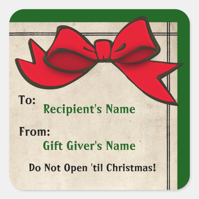 Adesivo Quadrado Arco Vermelho (Personalizado) Para Vinheta Natal (Frente)