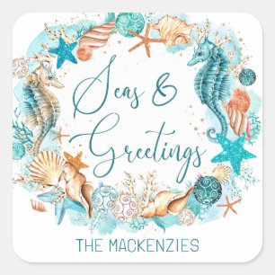Adesivo Quadrado ÁREAS Costeiras e GREETINGS Conchas de Cavalo