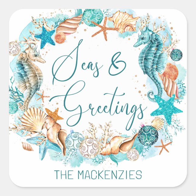 Adesivo Quadrado ÁREAS Costeiras e GREETINGS Conchas de Cavalo (Frente)