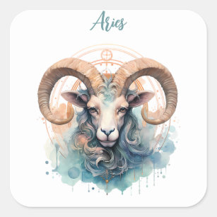 Adesivo Quadrado Aries Astrology zodiac, sinal de Aries em água-col