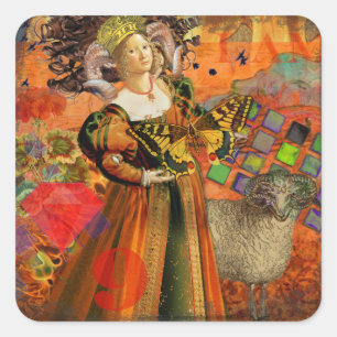 Adesivo Quadrado Aries Orange Woman: Colagem de Arte Antica de Ram 