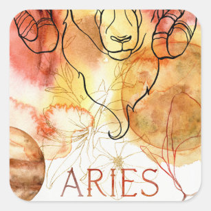 Adesivo Quadrado Aries ram zodiac astrologia dourado vermelho