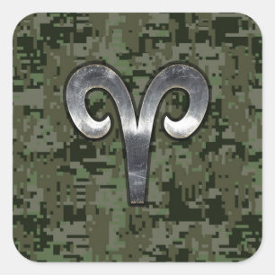 Adesivo Quadrado Aries Símbolo Zodiac Camuflagem Digital Woodland