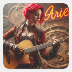 Adesivo Quadrado Aries Zodiac Musical Guitar