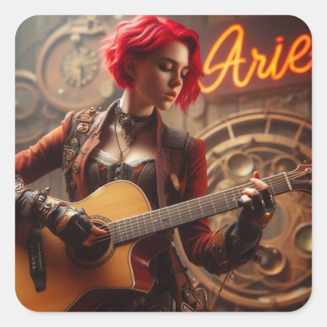 Adesivo Quadrado Aries Zodiac Musical Guitar (Frente)