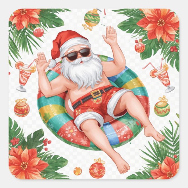 Adesivo Quadrado Arizona Christmas themed with Santa Pool party  (Frente)