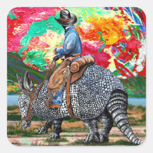 Adesivo Quadrado Armadillo Cowboy