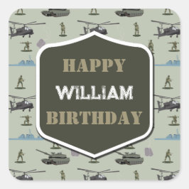 Adesivo Quadrado Army Military Camouflage Green Camo Birthday