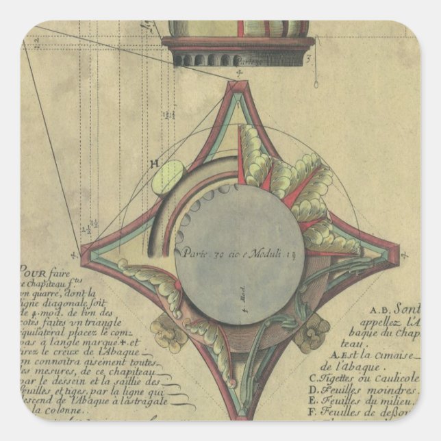 Adesivo Quadrado Arquitetura Antiga, Coroa de Capital Decorativa (Frente)