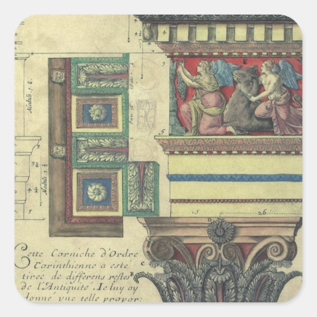 Adesivo Quadrado Arquitetura de safra, Coluna com Moldagem de Corni (Frente)