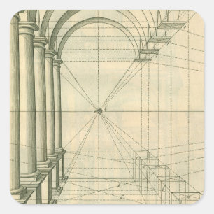 Adesivo Quadrado Arquitetura Vintage, Arches Colunas Perspectiva