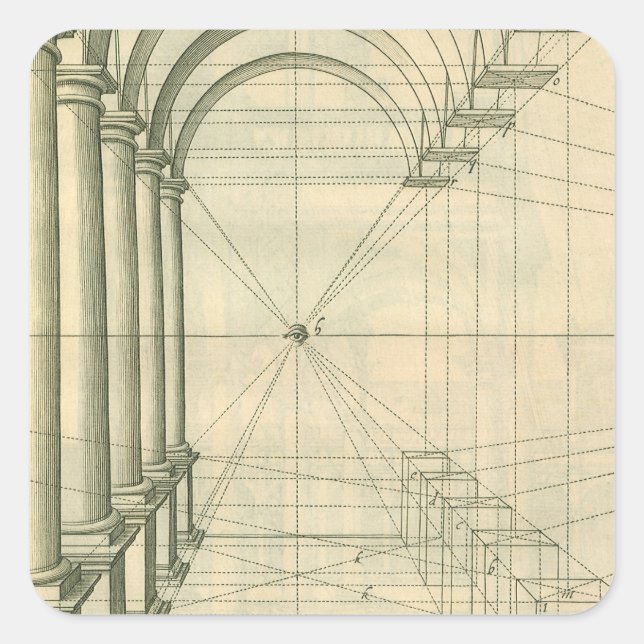 Adesivo Quadrado Arquitetura Vintage, Arches Colunas Perspectiva (Frente)