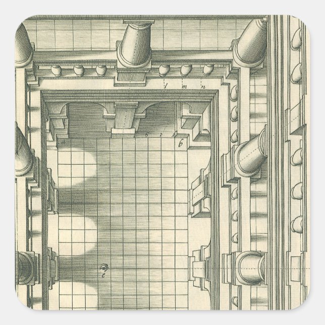 Adesivo Quadrado Arquitetura Vintage, Perspectiva do Atrium Courtya (Frente)