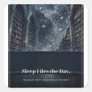 Adesivo Quadrado "Arquivos de Sono do Dia" Camiseta Biblioteca Notu