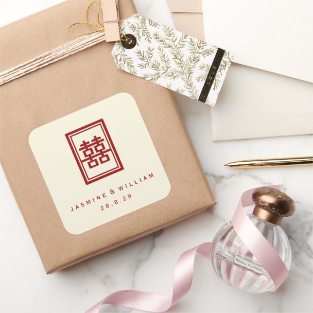 Adesivo Quadrado Arranjo Chinês Clássico de Felicidade Dupla (Presentear)