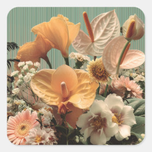Adesivo Quadrado Arranjo Floral de Antúrio e Flores Tropicais