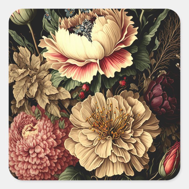 Adesivo Quadrado Arranjo Floral de Vintagem Magnífico (Frente)