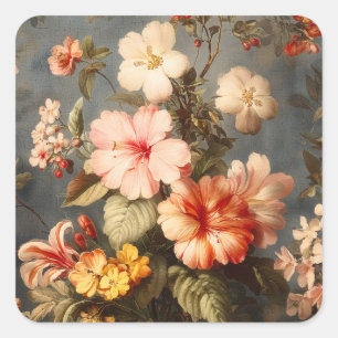 Adesivo Quadrado Arranjo Floral Vintage Vibrante