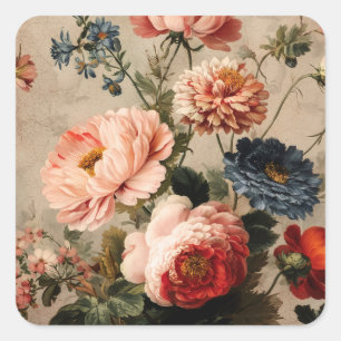 Adesivo Quadrado Arranjo Floral Vintage Vibrante