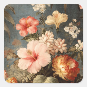 Adesivo Quadrado Arranjo Floral Vintage Vibrante