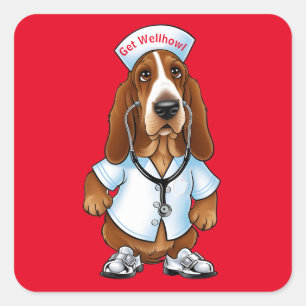 Adesivo Quadrado Arranque o basset Wellhowl no equipamento de enfer