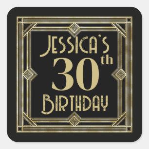 Adesivo Quadrado Art Deco Anos 20 Aniversário Personalizado 30 ou Q