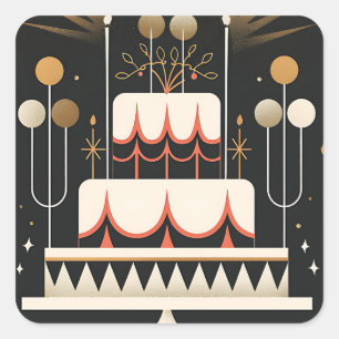 Adesivo Quadrado Art Deco Birthday Cake