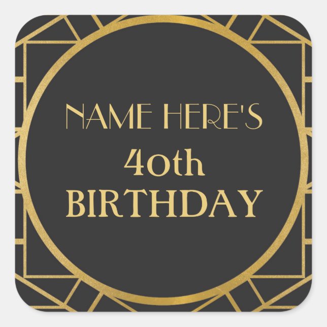 Adesivo Quadrado Art Deco Birthday Gatsby Address Stickers (Frente)
