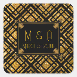 Adesivo Quadrado Art Deco Black and Dourado Weds Square Stickers