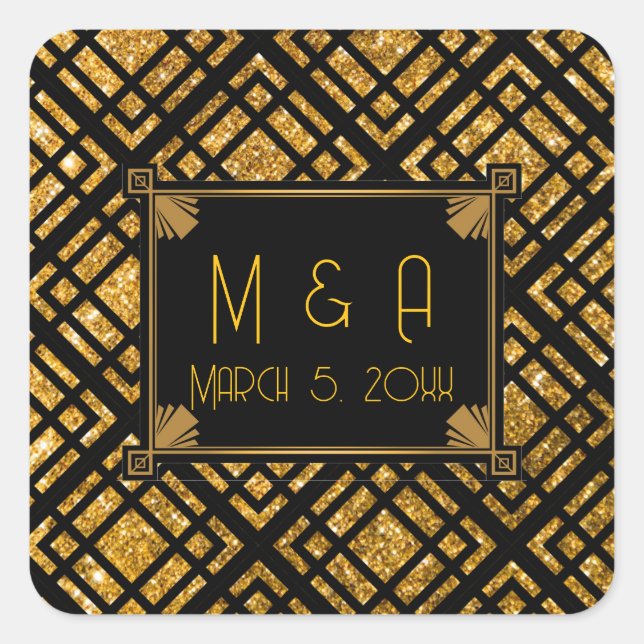Adesivo Quadrado Art Deco Black and Dourado Weds Square Stickers (Frente)