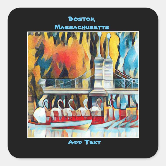 Adesivo Quadrado Art Deco Boston Swan Boats (Frente)